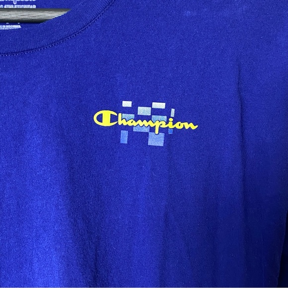 Men’s Blue Yellow Checkered‎ Logo Tee Shirt Medium - Picture 5 of 11